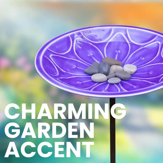 Violet Purple Hand-Embossed Flower Steel Staked Birdbath – 12” UV-Resistant Garden Decor 7 Violet Purple Hand-Embossed Flower Steel Staked Birdbath – 12” UV-Resistant Garden Decor - Image 5