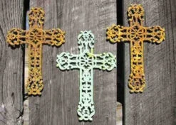 Cast Iron Crosses Set Of 3-Antique And Verde Finish -The Birdhouse Chick 3verdicross 2