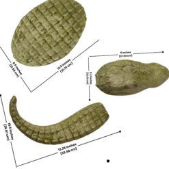 Athens Moss Green Realistic 3-Piece Alligator Statue – Hand-Cast Concrete Garden Art -The Birdhouse Chick A standalone view of the moss green gator statue with its head body and tail sections displayed separately