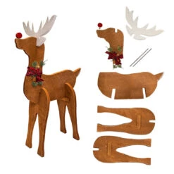 Amish Wood Reindeer Outdoor Statue - 51" Natural Brown & White Antlers - Handmade Christmas Decoration -The Birdhouse Chick Amish Wood Reindeer Statue Hand made Christmas Decoration 4 jpg
