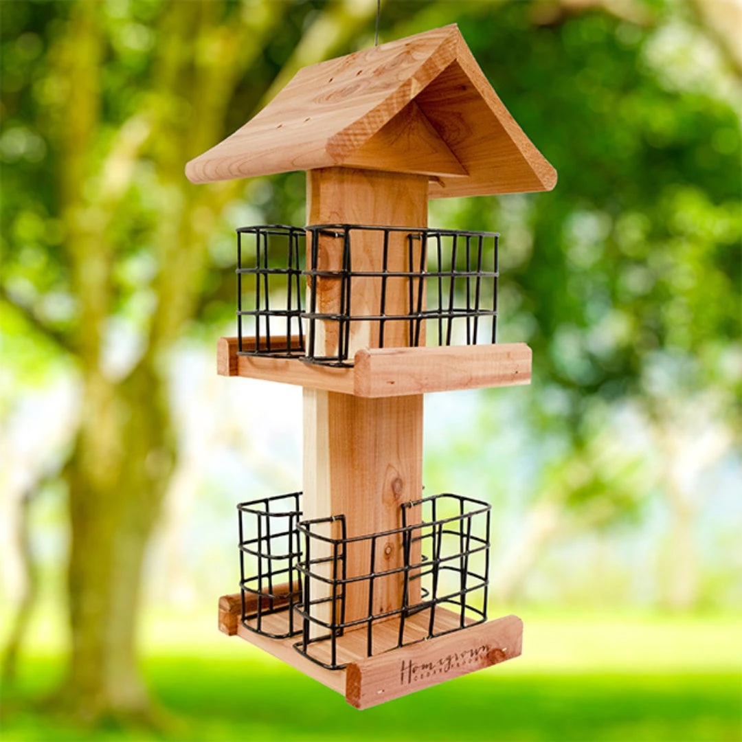 Amish Made Cedar Quad Suet Cake Tower – Premium Outdoor Feeder For Birds 4 Amish Made Cedar Quad Suet Cake Tower – Premium Outdoor Feeder For Birds - Image 2