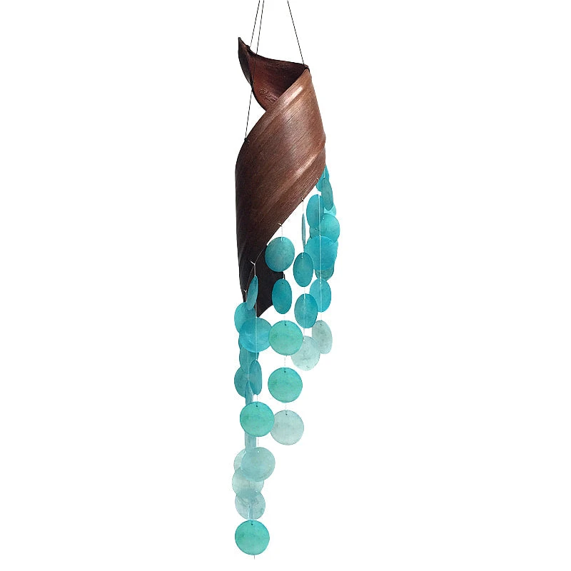 Aqua Capiz Shell & Bamboo Bent Leaf Wind Chime β Handcrafted Coastal Garden Decor 3 Aqua Capiz Shell & Bamboo Bent Leaf Wind Chime β Handcrafted Coastal Garden Decor