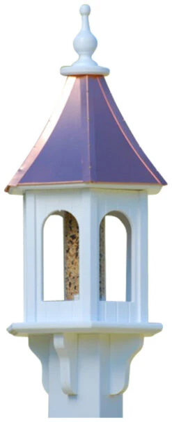 Large 28-Inch Copper Roof Gazebo Bird Feeder - White Vinyl PVC Post Mount with Decorative Brackets 8 Large 28-Inch Copper Roof Gazebo Bird Feeder - White Vinyl PVC Post Mount with Decorative Brackets -The Birdhouse Chick BF 10 BC