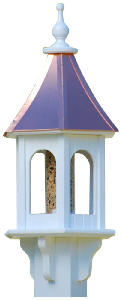 Large 28-Inch Copper Roof Gazebo Bird Feeder - White Vinyl PVC Post Mount with Decorative Brackets 5 Large 28-Inch Copper Roof Gazebo Bird Feeder - White Vinyl PVC Post Mount with Decorative Brackets - Image 3