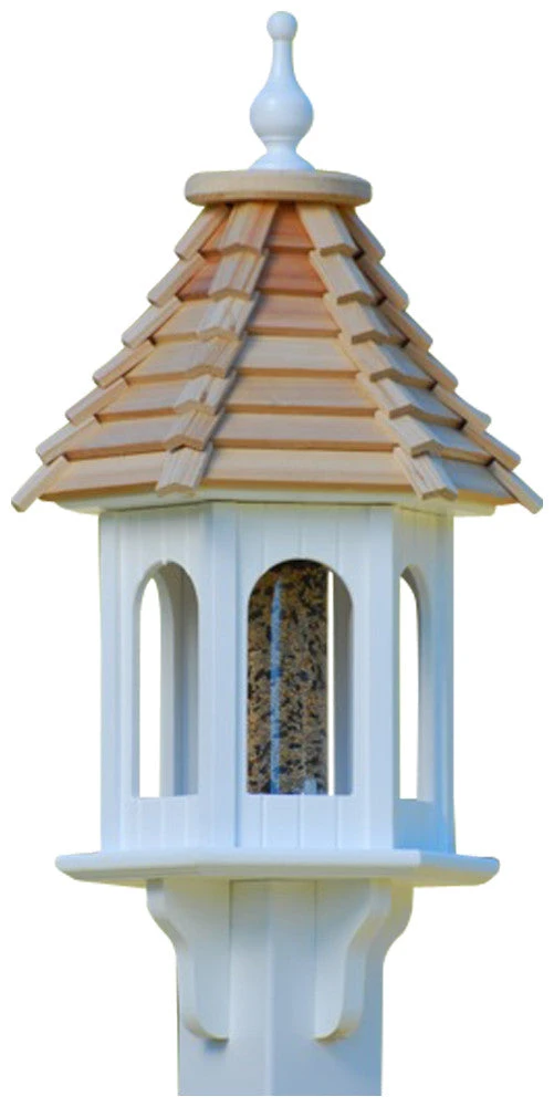 Gazebo Style Vinyl Bird Feeder with Cypress Shingle Roof β 10x28 Post-Mount Garden Decor 4 Gazebo Style Vinyl Bird Feeder with Cypress Shingle Roof β 10x28 Post-Mount Garden Decor - Image 2