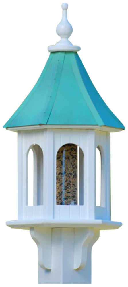 Large 28-Inch Copper Roof Gazebo Bird Feeder - White Vinyl PVC Post Mount with Decorative Brackets 6 Large 28-Inch Copper Roof Gazebo Bird Feeder - White Vinyl PVC Post Mount with Decorative Brackets - Image 4