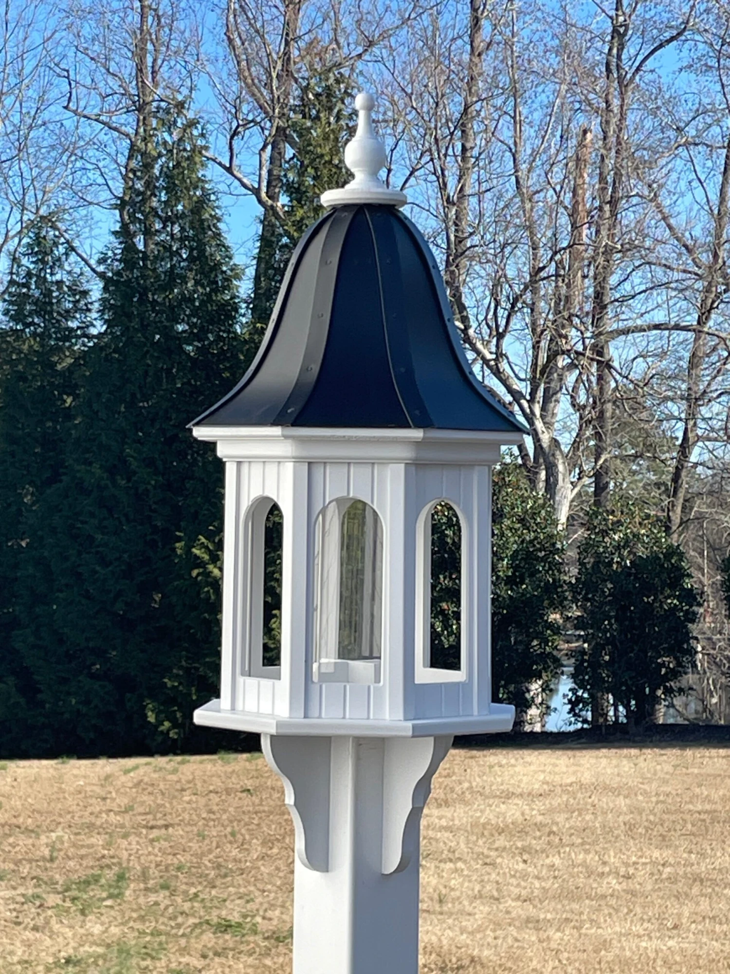 Luxury White Gazebo Bird Feeder with Black Metal Roof – 36-inch Maintenance-Free Vinyl PVC Feeder 3 Luxury White Gazebo Bird Feeder with Black Metal Roof – 36-inch Maintenance-Free Vinyl PVC Feeder