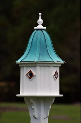 Octagon Copper Roof Birdhouse 34-inch Tall - White Vinyl 4-Compartment Dovecote with Copper Portals 4 Octagon Copper Roof Birdhouse 34-inch Tall - White Vinyl 4-Compartment Dovecote with Copper Portals - Image 2
