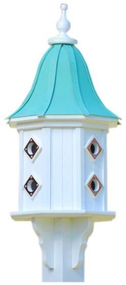 Dovecote Copper Roof Birdhouse - White PVC Octagon with 8 Copper Portals 8 Dovecote Copper Roof Birdhouse - White PVC Octagon with 8 Copper Portals -The Birdhouse Chick BH14 8CP PC BELL