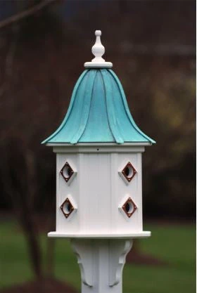 Dovecote Copper Roof Birdhouse - White PVC Octagon with 8 Copper Portals 3 Dovecote Copper Roof Birdhouse - White PVC Octagon with 8 Copper Portals