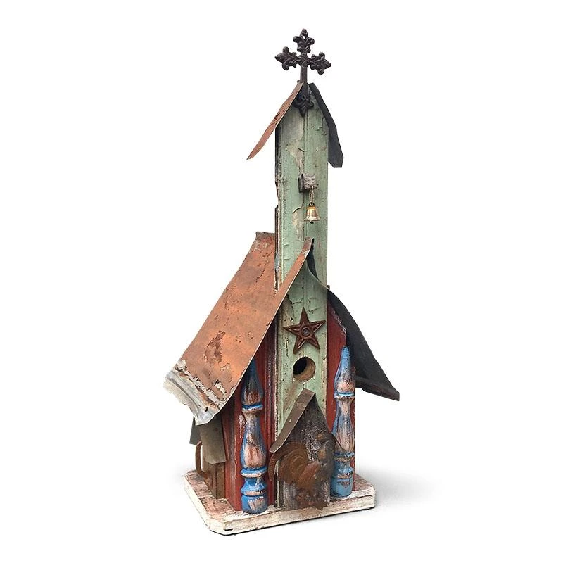 Barn Wood & Tin Rustic Salvaged Wood Large Church Birdhouse 6 Barn Wood & Tin Rustic Salvaged Wood Large Church Birdhouse - Image 4