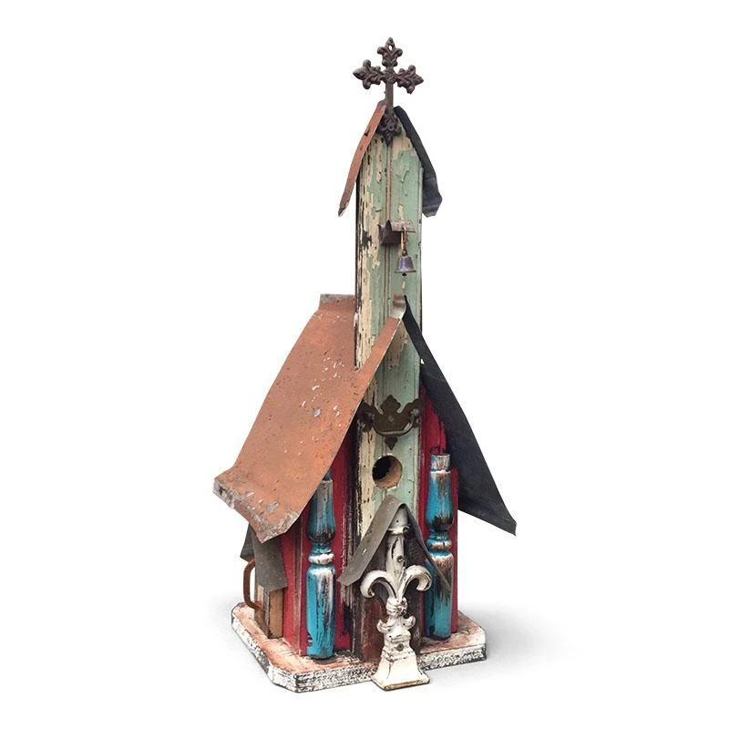 Barn Wood & Tin Rustic Salvaged Wood Large Church Birdhouse 3 Barn Wood & Tin Rustic Salvaged Wood Large Church Birdhouse