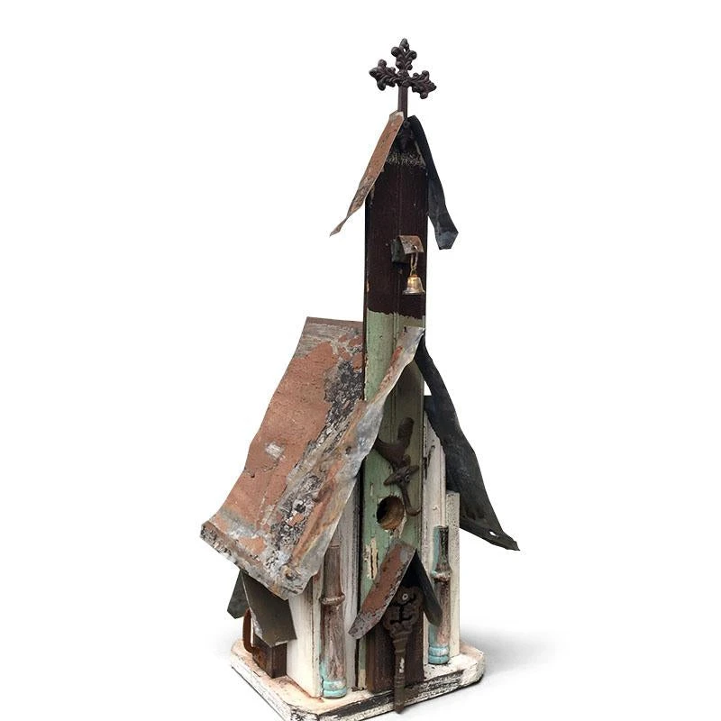 Barn Wood & Tin Rustic Salvaged Wood Large Church Birdhouse 7 Barn Wood & Tin Rustic Salvaged Wood Large Church Birdhouse - Image 5