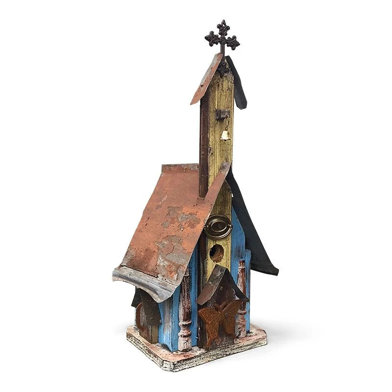 Barn Wood & Tin Rustic Salvaged Wood Large Church Birdhouse 5 Barn Wood & Tin Rustic Salvaged Wood Large Church Birdhouse - Image 3