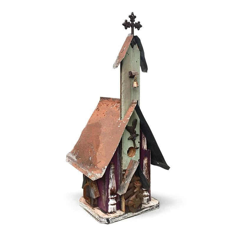 Barn Wood & Tin Rustic Salvaged Wood Large Church Birdhouse 4 Barn Wood & Tin Rustic Salvaged Wood Large Church Birdhouse - Image 2