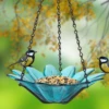 Flower Power Teal Glass Birdfeeder
