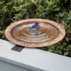 Copper Glow Solar Birdbath - Deck Mount 1 Copper Glow Solar Birdbath - Deck Mount -The Birdhouse Chick Bluebird Enjoying Copper Birdbath