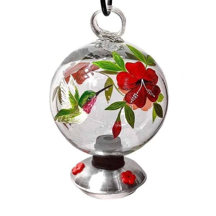 Botanica Dew Drop Hand-Painted Recycled Glass Globe – Red Flower Hummingbird Feeder (22 oz) 3 Botanica Dew Drop Hand-Painted Recycled Glass Globe – Red Flower Hummingbird Feeder (22 oz)