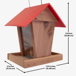 Handmade Amish Red Cedar Hopper Bird Feeder โ Vibrant Red Roof Eco-Friendly Hanging Feeder 9 Handmade Amish Red Cedar Hopper Bird Feeder โ Vibrant Red Roof Eco-Friendly Hanging Feeder -The Birdhouse Chick Cedar and Recycled Plastic Hopper Bird Feeder with Red Roof Handmade Amish Craftsmanship 2