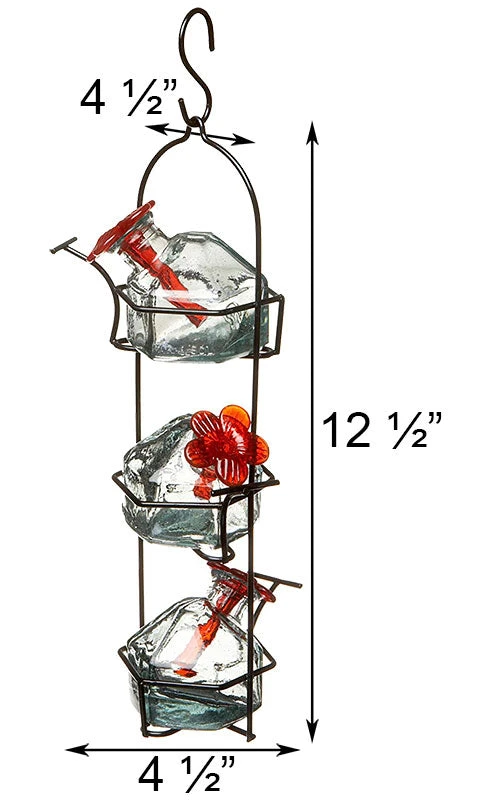 Triple Set Stacked Glass Hummingbird Feeder - 3-Tier Hexagonal Design with Black Metal Frame 4 Triple Set Stacked Glass Hummingbird Feeder - 3-Tier Hexagonal Design with Black Metal Frame - Image 2