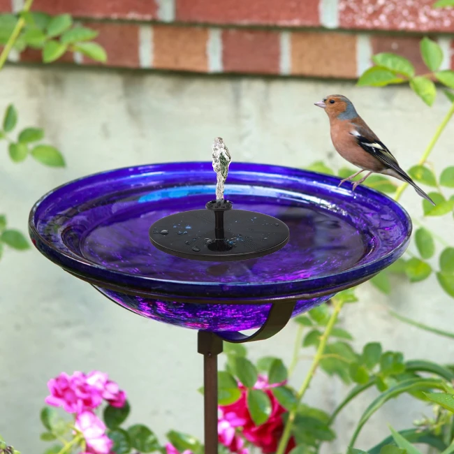 Cobalt Glass Staked Birdbath - Solar 3 Cobalt Glass Staked Birdbath - Solar