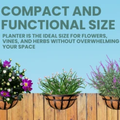 Ironwork Deck Railing Garden Planter – Black Metal Wall Mount Flower Box with Coco Liners (Set of 2) -The Birdhouse Chick Compact Hanging Planters with Coco Liners Ideal for Flowers Herbs and Vines