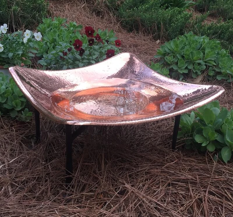Solid Copper Deck-Mount Bird Bath - 16-Inch Hand-Hammered Basin with Clamp-On Railing Bracket 4 Solid Copper Deck-Mount Bird Bath - 16-Inch Hand-Hammered Basin with Clamp-On Railing Bracket - Image 2