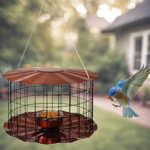 Blue Erva Caged Hanging Bluebird Feeder β Starling-Resistant Metal Bird Feeder 3 Blue Erva Caged Hanging Bluebird Feeder β Starling-Resistant Metal Bird Feeder