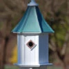 Aged Patina Copper Roof Birdhouse – 28x10 Large White Vinyl Post-Mounted Bird House 1 Aged Patina Copper Roof Birdhouse – 28x10 Large White Vinyl Post-Mounted Bird House -The Birdhouse Chick Copper Roof Birdhouse 28x10 Patina