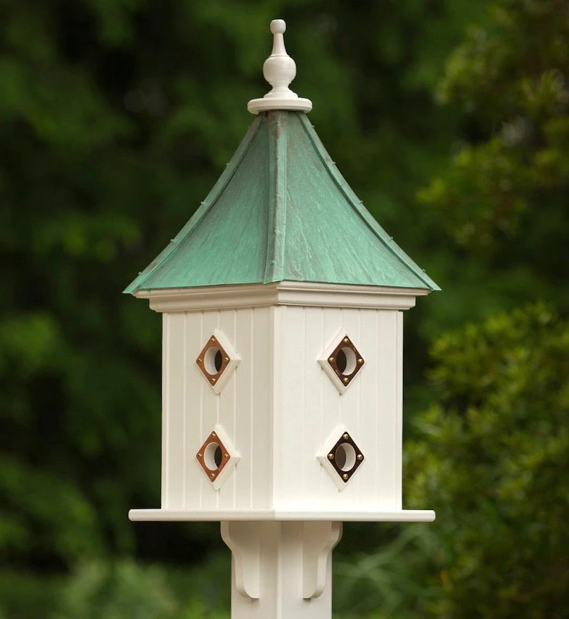 Architectural Copper Roof Birdhouse - White Vinyl Dovecote with 8 Copper Portals (28x12) 3 Architectural Copper Roof Birdhouse - White Vinyl Dovecote with 8 Copper Portals (28x12)