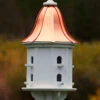 8-Compartment Octagon Dovecote Birdhouse with Copper Bell Roof – 36x14 White Vinyl Garden Feature