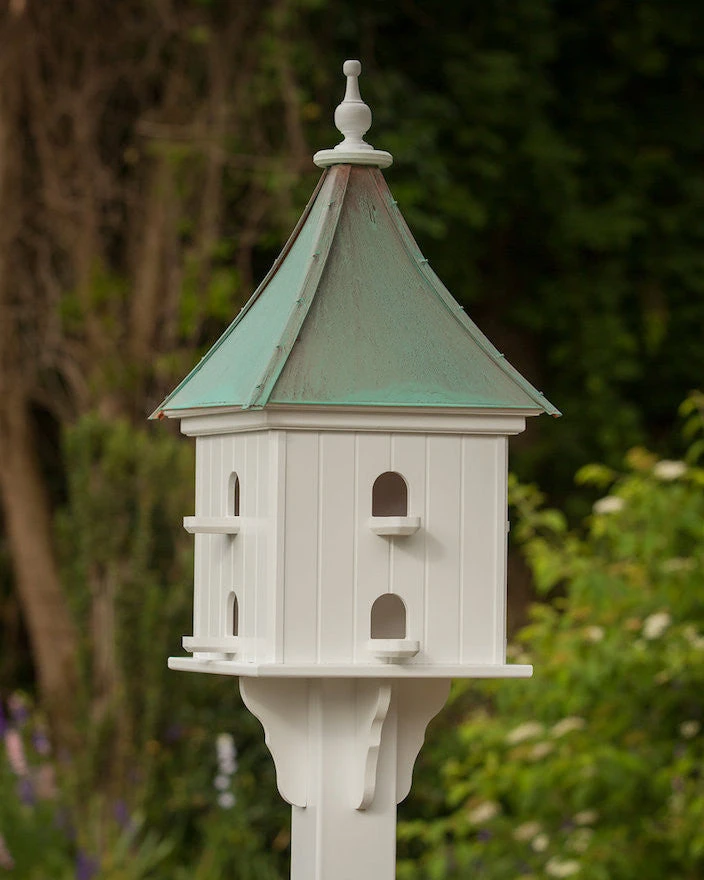 Large Architectural 8-Compartment Copper Roof Birdhouse - White Vinyl 28-Inch Post Mount 4 Large Architectural 8-Compartment Copper Roof Birdhouse - White Vinyl 28-Inch Post Mount - Image 2