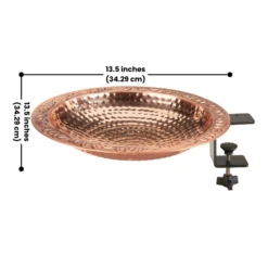 Copper Glow Hammered Pure Copper Solar Birdbath – Adjustable Deck Mount with Fountain Pump Kit -The Birdhouse Chick Copper Birdbath with Dimensions