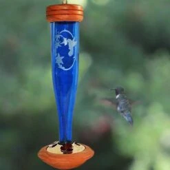 Crystal Etched Hummingbird Feeder- Clear Or Cobalt