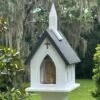 Church Steeple Birdfeeder – Decorative White PVC Chapel with Black Roof & Copper Accents -The Birdhouse Chick Decorative birdhouse