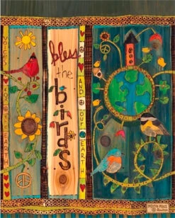 20-Inch Decorative Vinyl Art Poles – Colorful 4-Sided Garden Landscape Posts -The Birdhouse Chick Earths Music Art Pole Detail