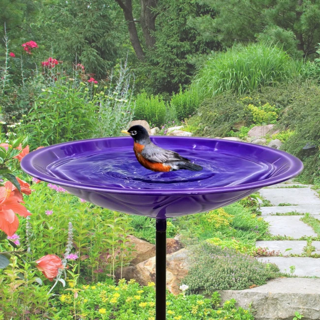 Violet Purple Hand-Embossed Flower Steel Staked Birdbath – 12” UV-Resistant Garden Decor 3 Violet Purple Hand-Embossed Flower Steel Staked Birdbath – 12” UV-Resistant Garden Decor