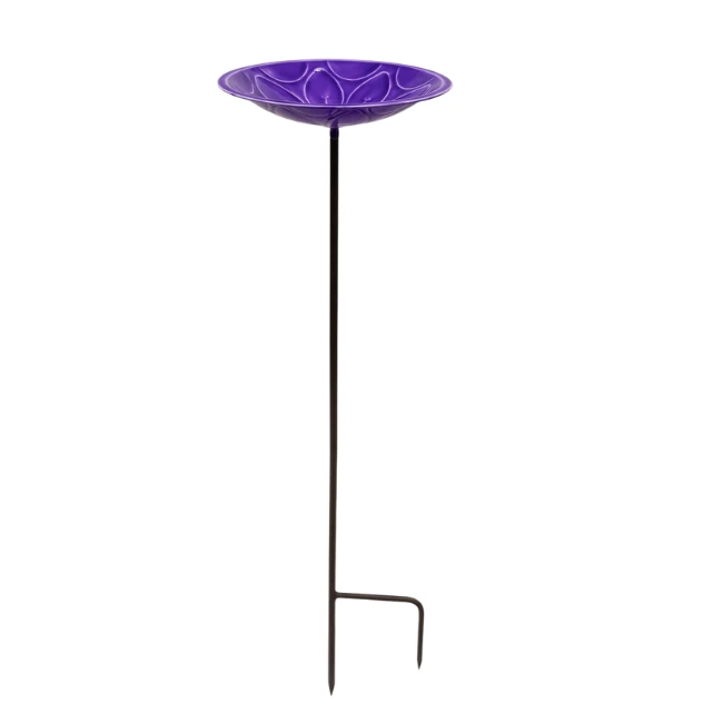 Violet Purple Hand-Embossed Flower Steel Staked Birdbath – 12” UV-Resistant Garden Decor 4 Violet Purple Hand-Embossed Flower Steel Staked Birdbath – 12” UV-Resistant Garden Decor - Image 2