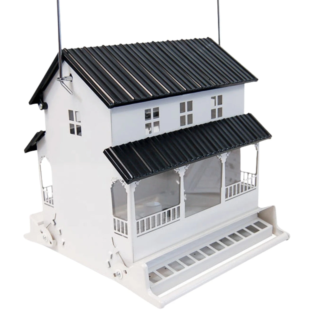 White Farmhouse Style Squirrel-Resistant Bird Feeder – 10.5 Quart Weight-Sensitive Double-Sided Feeder