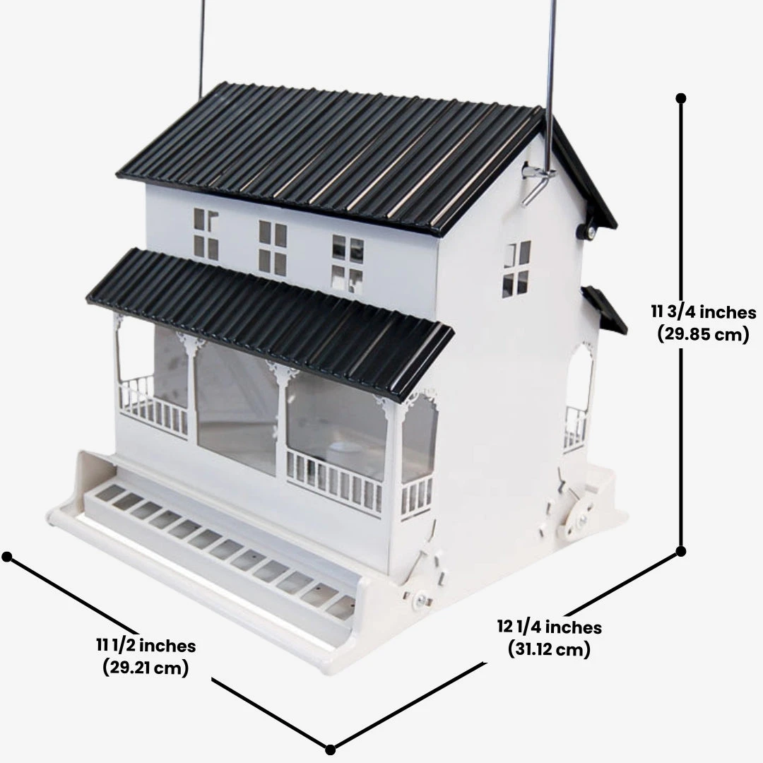 White Farmhouse Style Squirrel-Resistant Bird Feeder – 10.5 Quart Weight-Sensitive Double-Sided Feeder - Image 3