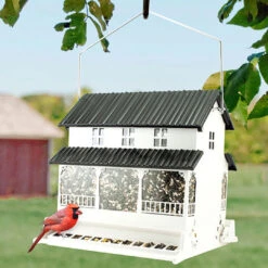 White Farmhouse Style Squirrel-Resistant Bird Feeder – 10.5 Quart Weight-Sensitive Double-Sided Feeder -The Birdhouse Chick Farmhouse Inspired Squirrel Resistant Bird Feeder Keep Squirrels Away While Attracting Birds 3