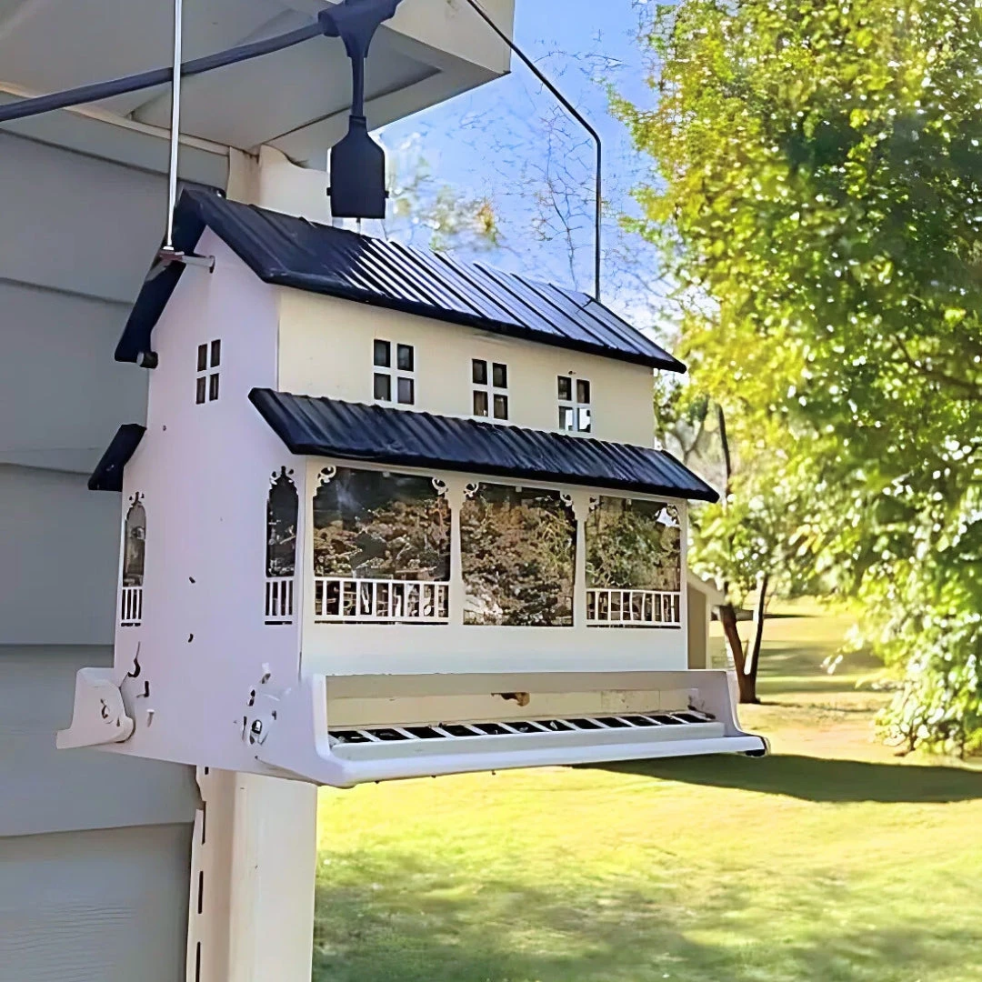 White Farmhouse Style Squirrel-Resistant Bird Feeder – 10.5 Quart Weight-Sensitive Double-Sided Feeder - Image 2