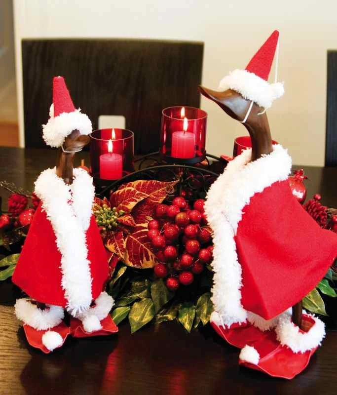 Santa Duck Teak Sculpture 3 Santa Duck Teak Sculpture