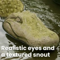 Athens Moss Green Realistic 3-Piece Alligator Statue – Hand-Cast Concrete Garden Art -The Birdhouse Chick Gator Yard Statue 3 Piece Set Close up in Water