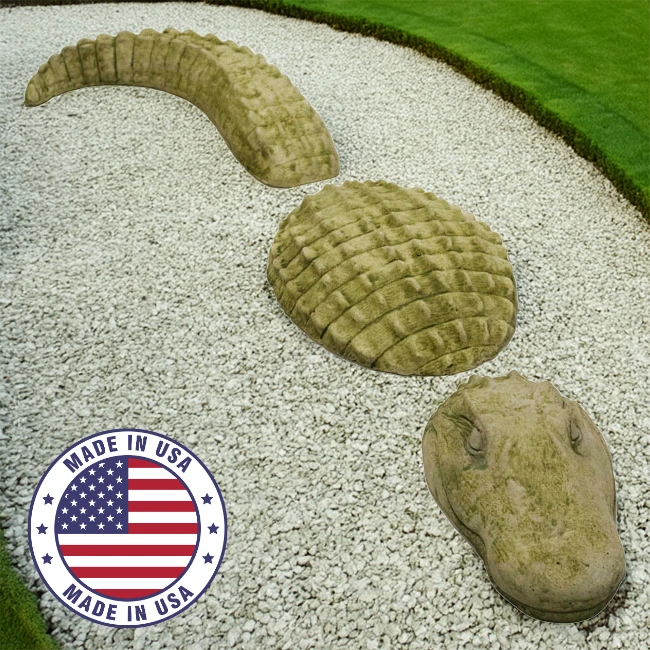 Athens Moss Green Realistic 3-Piece Alligator Statue – Hand-Cast Concrete Garden Art - Image 2