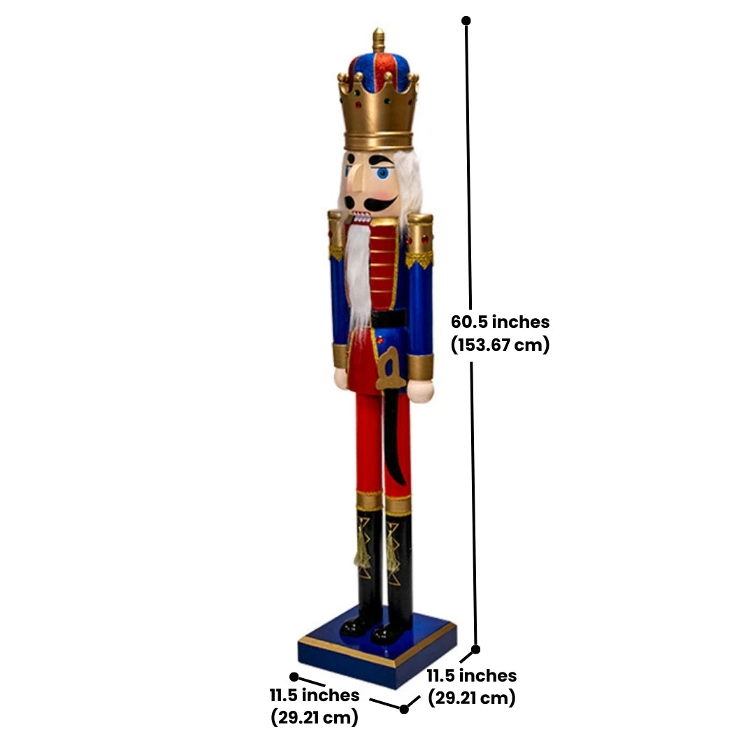 Prime Retreat 60.5-Inch Giant Nutcracker King Statue - Regal Red & Blue Hand-Painted Wooden Holiday Decor 5 Prime Retreat 60.5-Inch Giant Nutcracker King Statue - Regal Red & Blue Hand-Painted Wooden Holiday Decor - Image 3