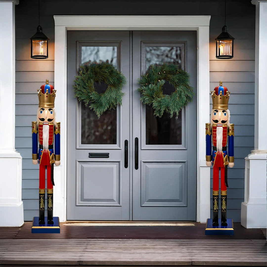 Prime Retreat 60.5-Inch Giant Nutcracker King Statue - Regal Red & Blue Hand-Painted Wooden Holiday Decor 4 Prime Retreat 60.5-Inch Giant Nutcracker King Statue - Regal Red & Blue Hand-Painted Wooden Holiday Decor - Image 2