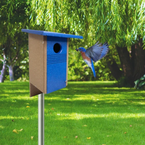 Gilbertson Bluebird Bungalow – Blue and Weatheredwood Poly-Wood Easy-Clean Birdhouse