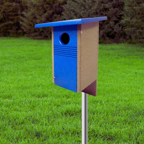 Gilbertson Bluebird Bungalow – Blue and Weatheredwood Poly-Wood Easy-Clean Birdhouse 4 Gilbertson Bluebird Bungalow – Blue and Weatheredwood Poly-Wood Easy-Clean Birdhouse - Image 2