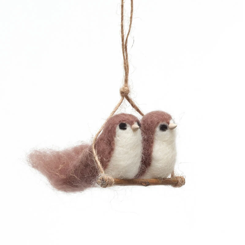 Hand-Felted Love Birds Ornament 3 Hand-Felted Love Birds Ornament
